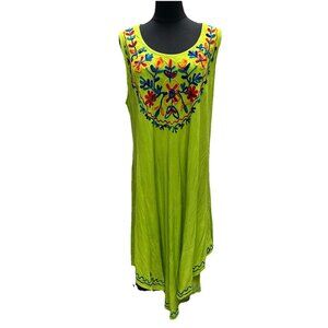 OMJA World Embroidered Tank Dress, One Size, Comfortable Flowy, Resort Beach